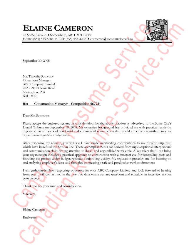 cover letter address format canada