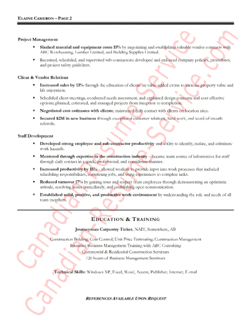 Construction Manager Resume Sample - page 2