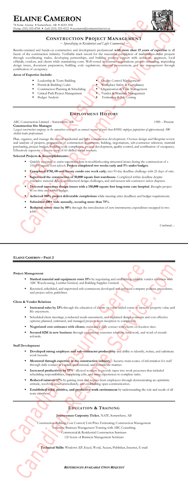 Project manager resume examples construction