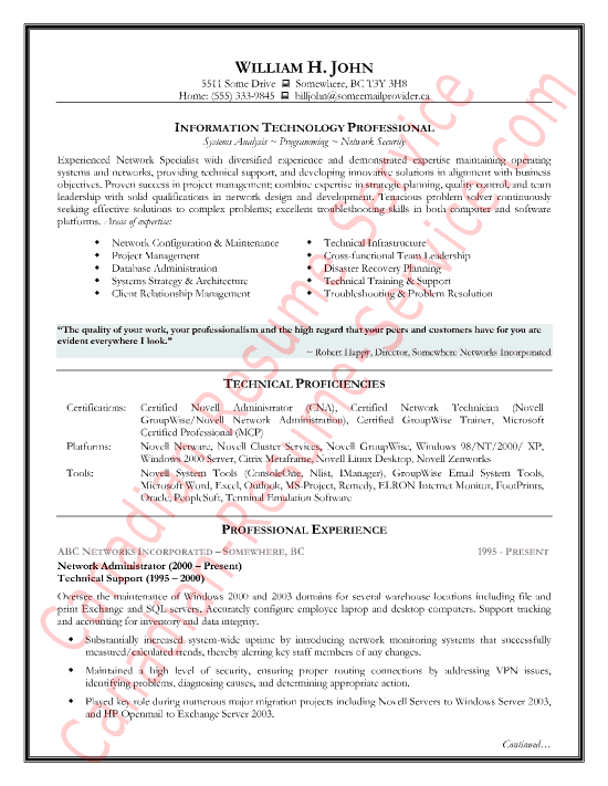 format of resume. Information Technology Resume