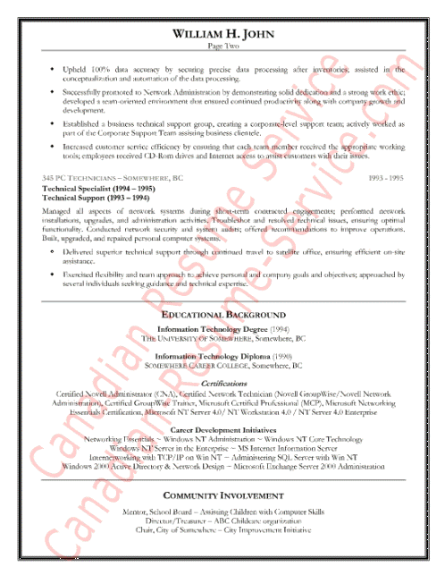 Information Technology Resume Sample page 2