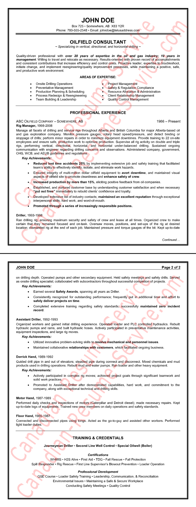 example of a oilfield consultant resume sample