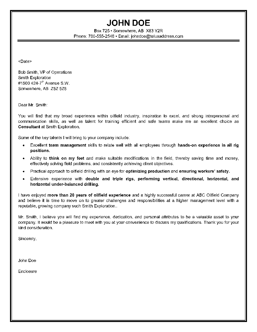 oilfield consultant cover letter