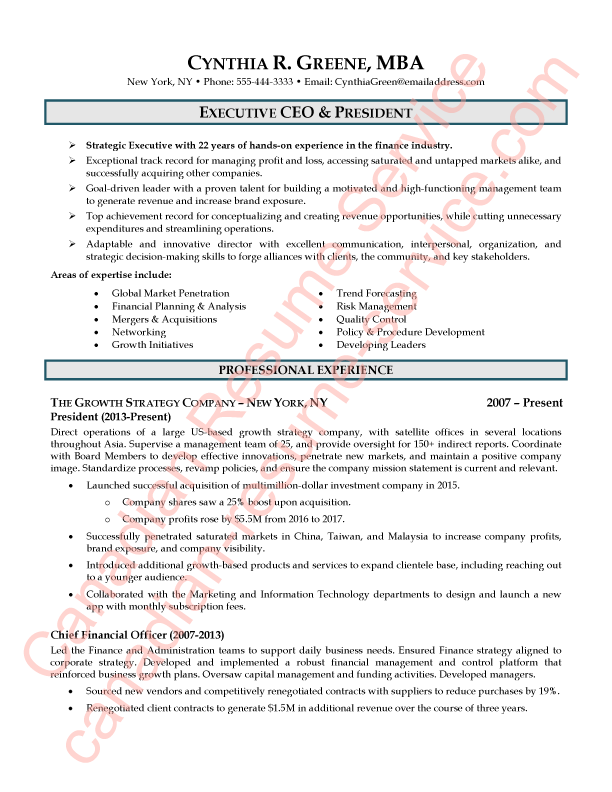 Executive CEO and President Resume Sample by Certified Writer