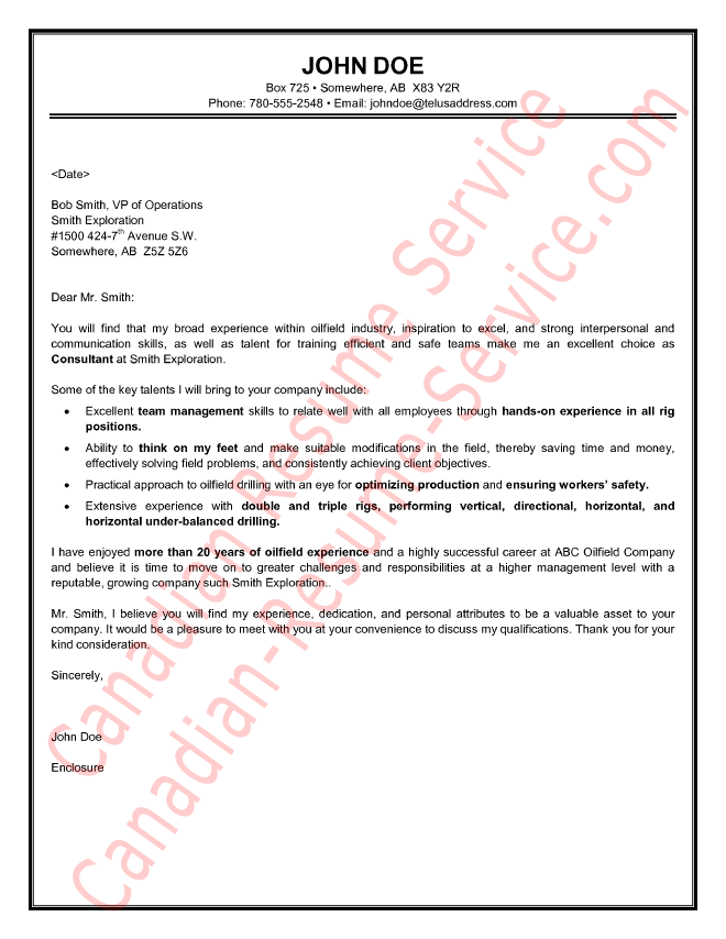Oilfield Consultant Cover Letter Sample